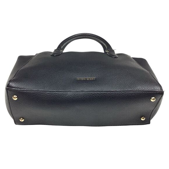 Nine West Josie Black Satchel Handbag Purse Pebble Vegan Leather Modern Classic - Picture 10 of 16